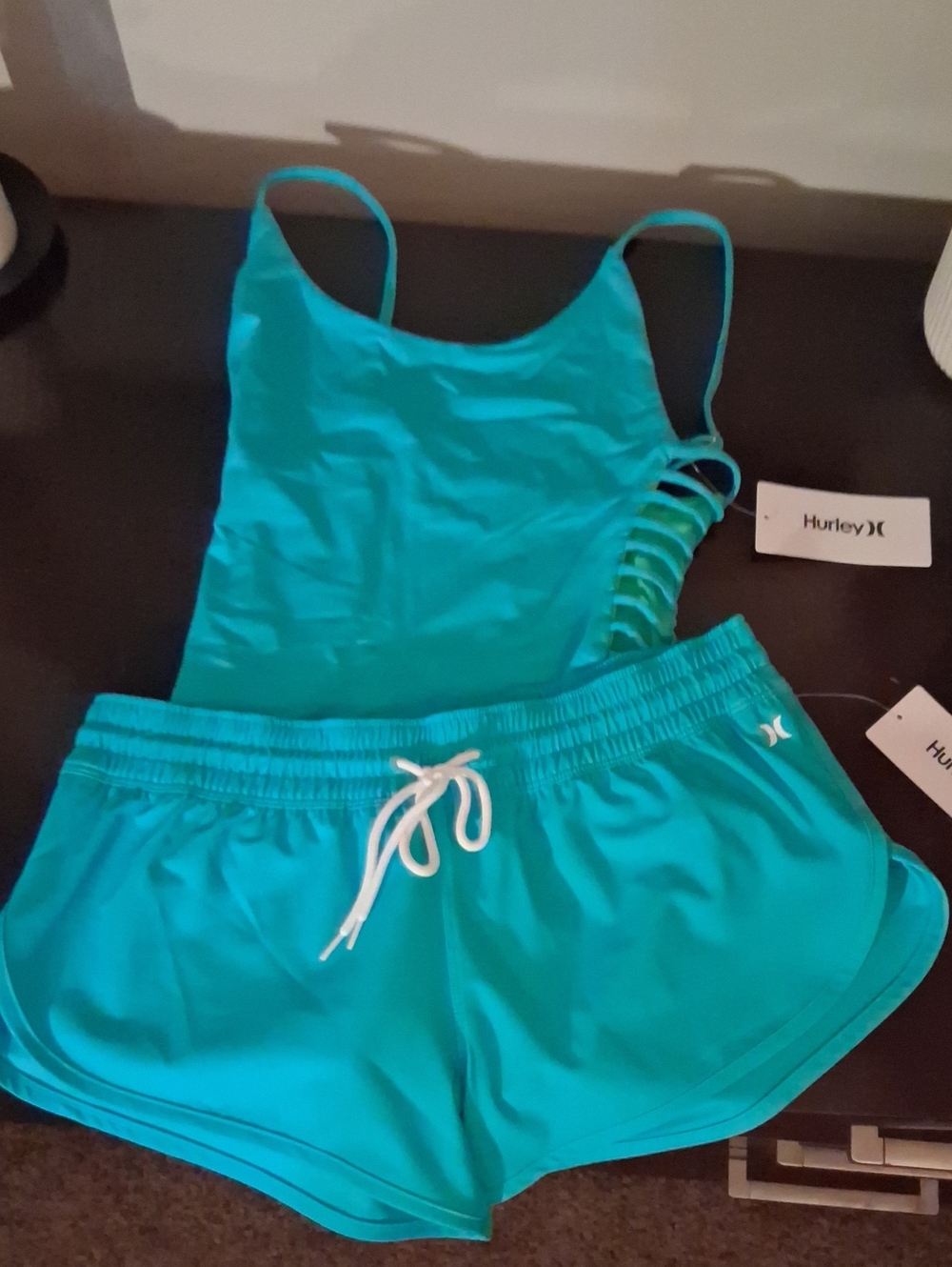 Hurley Teal Girls One-Piece Swimsuit with Matching Teal Swim Shorts
